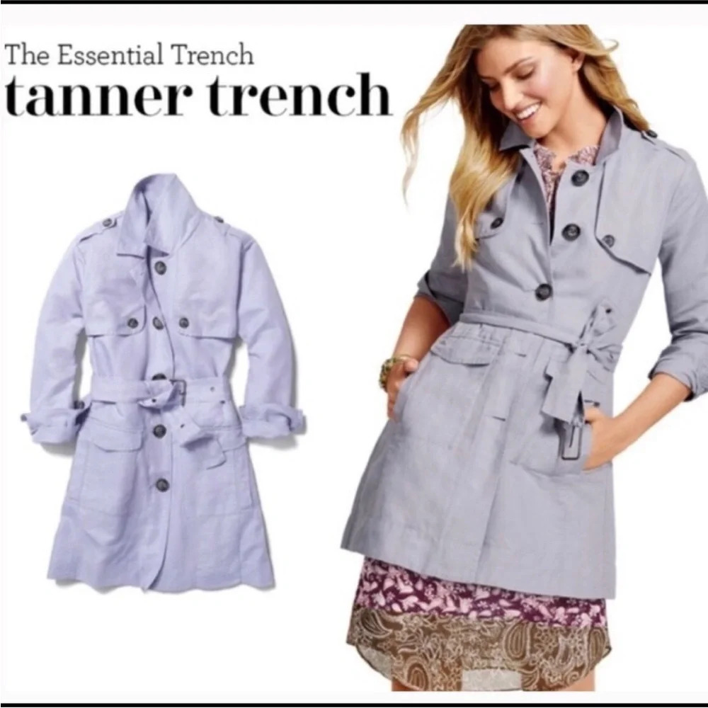 Cabi Tanner Trench Coat. Blue lavender. Linen Blend Y2k Old Money classic. Small
